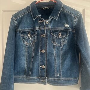 CHARLIE B Blue Cropped Denim Jacket, size small.